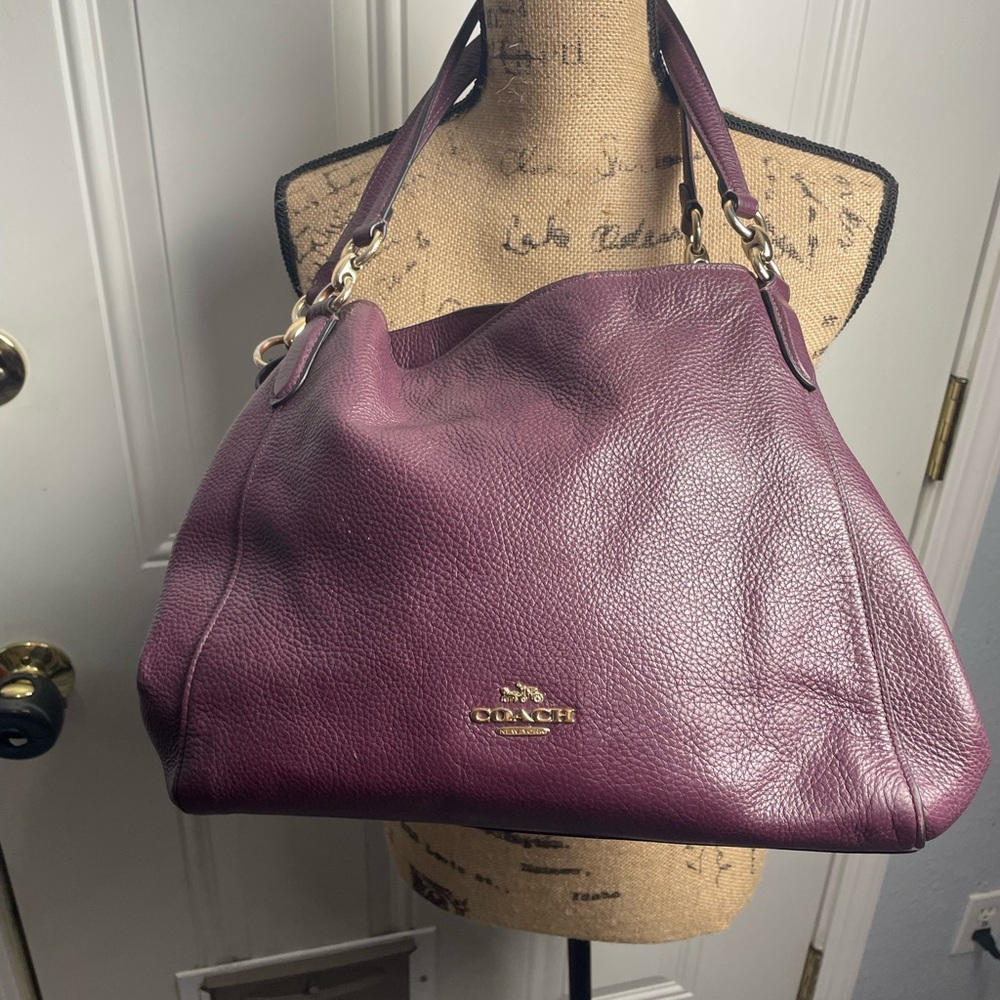 Coach Plum Leather Shoulder Bag